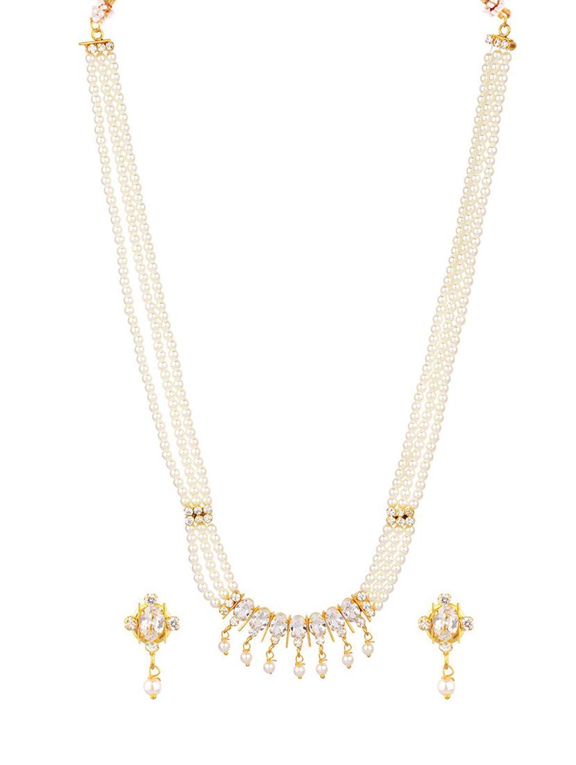 white cubic zirconia beads necklace earrings set - 17937932 - Zoom Image - 1