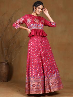 purple poly crepe flared lehenga - 17948034 - Standard Image - 2