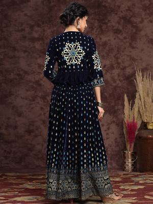 blue velvet flared lehenga - 17948035 - Standard Image - 3