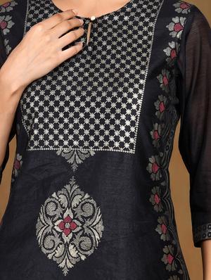 navy chanderi straight kurta - 17948113 - Standard Image - 4