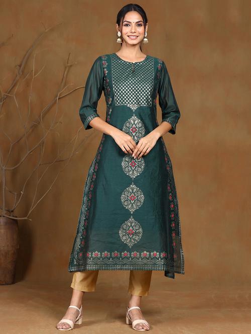 foil print straight kurta - 17948116 - Standard Image - 1