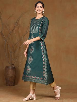 foil print straight kurta - 17948116 - Standard Image - 2