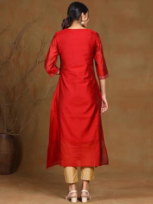 maroon chanderi a-line kurta - 17948117 - Standard Image - 3