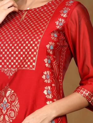 maroon chanderi a-line kurta - 17948117 - Standard Image - 4