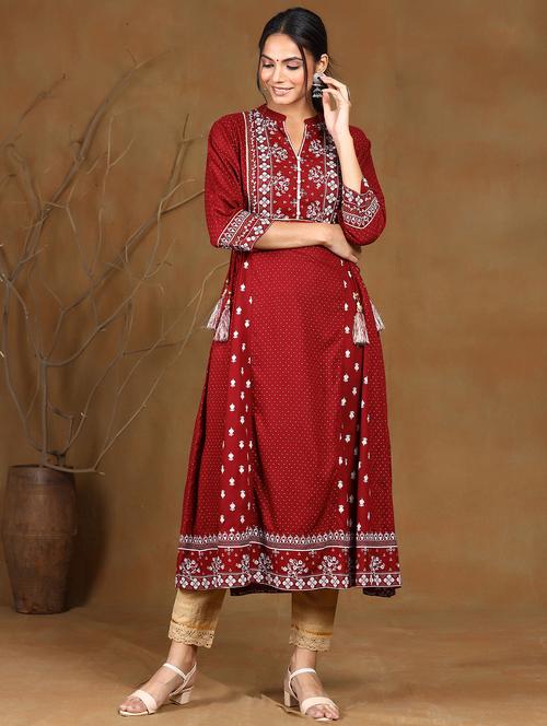 maroon a-line kurta - 17948124 - Standard Image - 1
