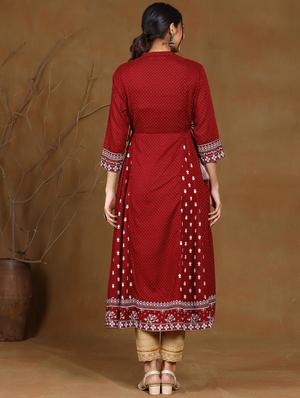 maroon a-line kurta - 17948124 - Standard Image - 3