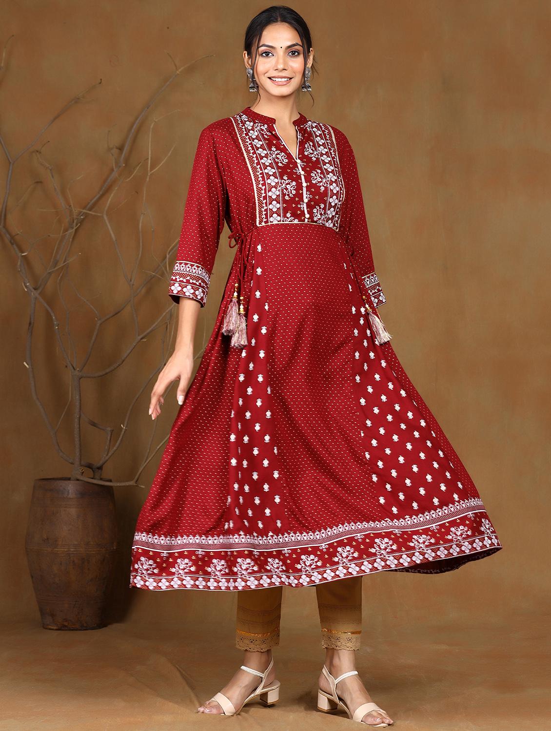 maroon a-line kurta - 17948124 - Zoom Image - 2