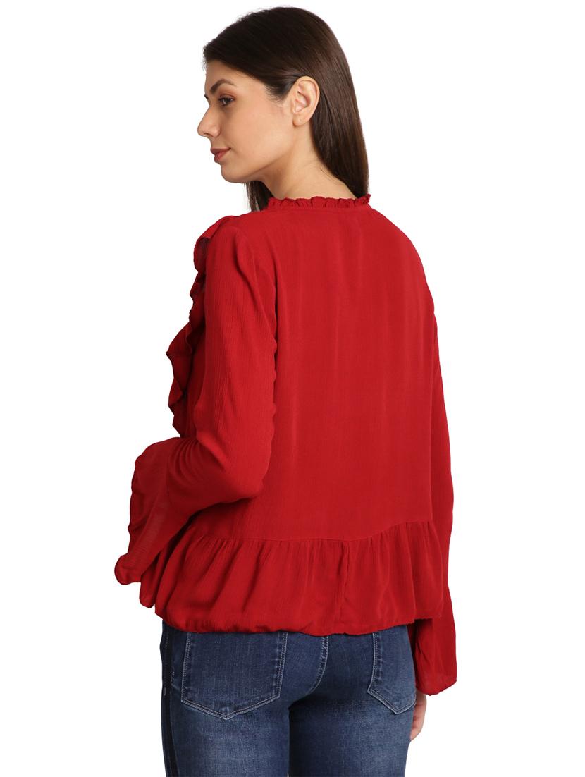 ruffled detailed solid button up regular top - 17948219 - Zoom Image - 3