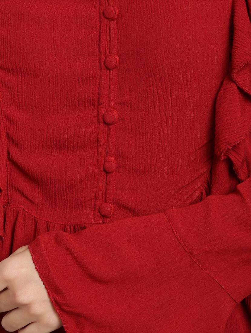 ruffled detailed solid button up regular top - 17948219 - Zoom Image - 5