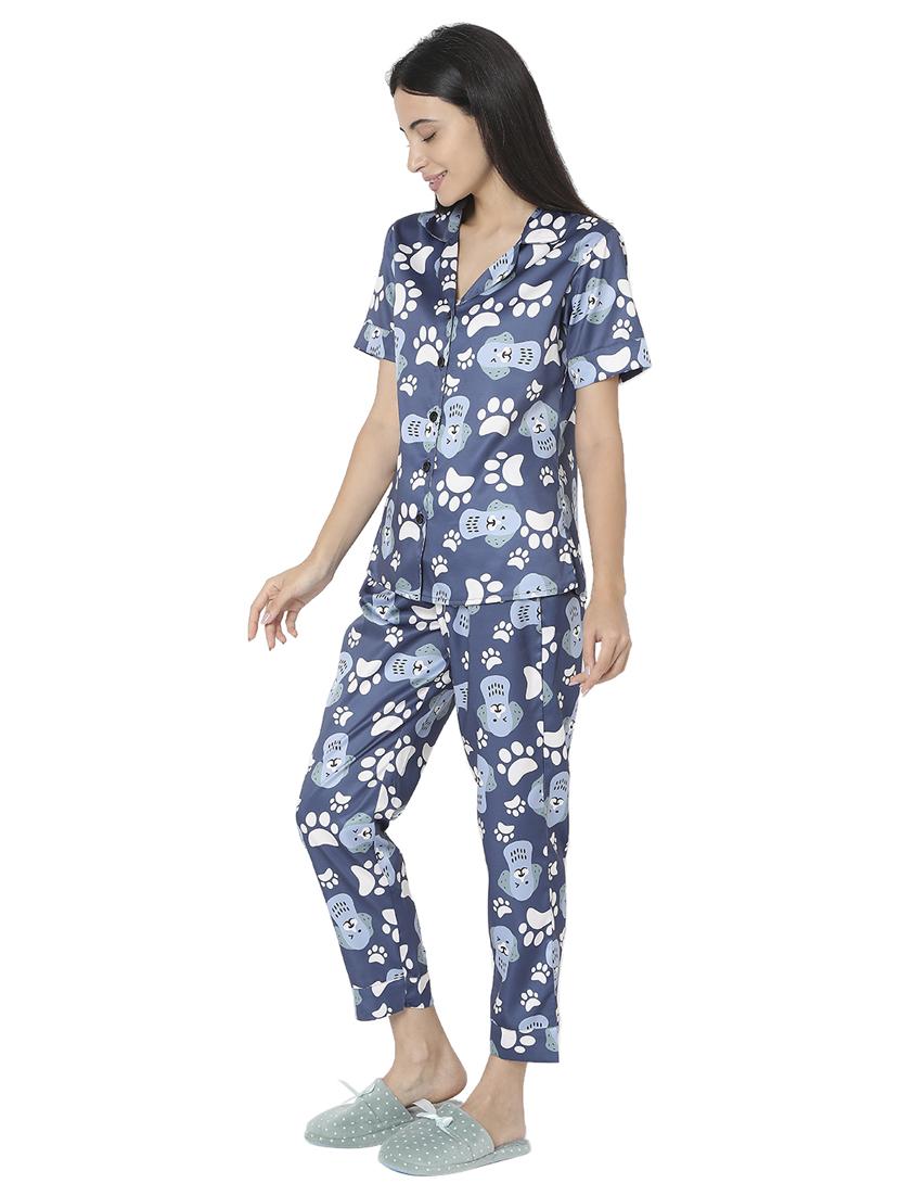 shirt collar printed nightwear pajama set - 17948268 - Zoom Image - 2
