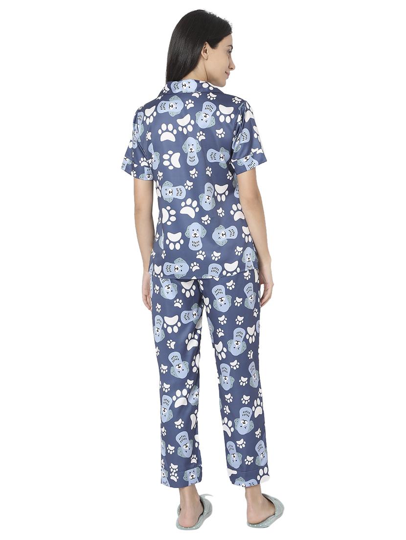 shirt collar printed nightwear pajama set - 17948268 - Zoom Image - 3