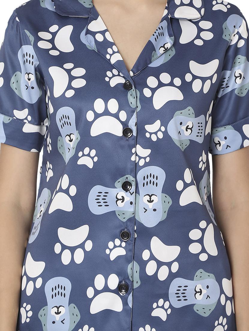 shirt collar printed nightwear pajama set - 17948268 - Zoom Image - 4