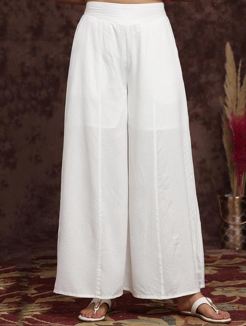white rayon flared palazzo - 17948295 - Standard Image - 1