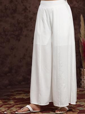 white rayon flared palazzo - 17948295 - Standard Image - 3