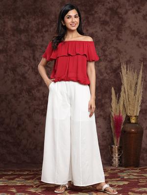 white rayon flared palazzo - 17948295 - Standard Image - 5