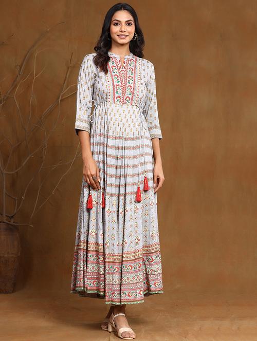 printed flared ethnic dress - 17948328 - Standard Image - 1