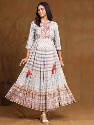printed flared ethnic dress - 17948328 - Standard Image - 2