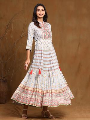 printed flared ethnic dress - 17948328 - Standard Image - 3