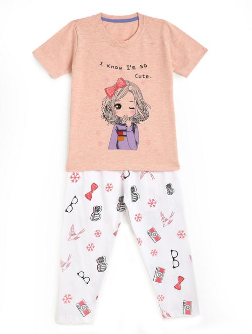 round neck printed nightwear pajama set - 17948375 - Standard Image - 1