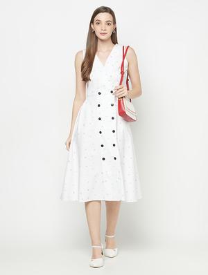 v-neck printed a-line dress - 17948487 - Standard Image - 4
