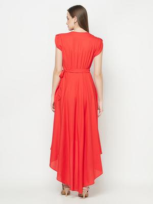 v-neck solid a-line dress - 17948488 - Standard Image - 3