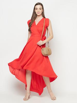 v-neck solid a-line dress - 17948488 - Standard Image - 4