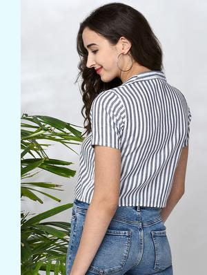 stripe print crop shirt - 17949274 - Standard Image - 3