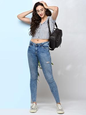 stripe print crop shirt - 17949274 - Standard Image - 4