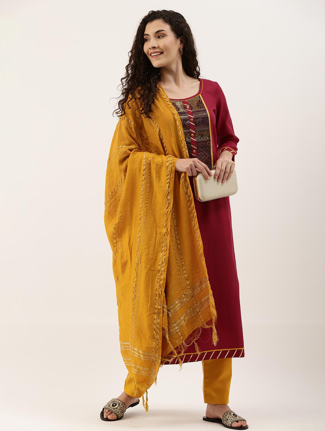 maroon cotton blend straight pant suits unstitched suit - 17949676 - Zoom Image - 1