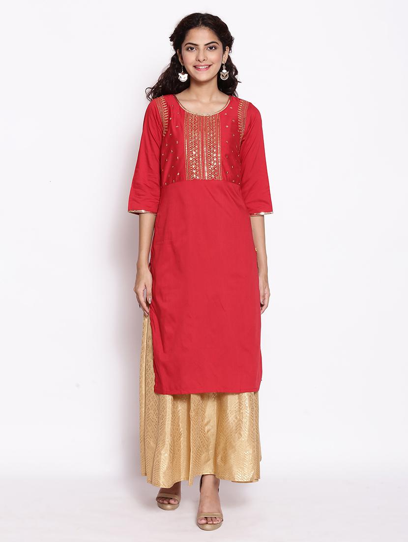 embroidered straight kurta - 17950011 - Zoom Image - 1