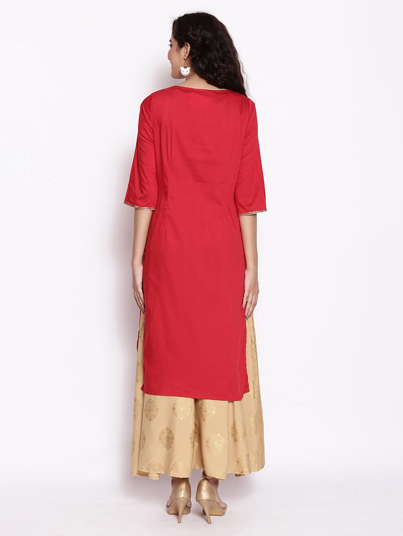 embroidered straight kurta - 17950011 - Zoom Image - 3