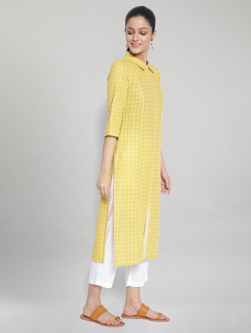 yellow printed straight kurta - 17950042 - Zoom Image - 2
