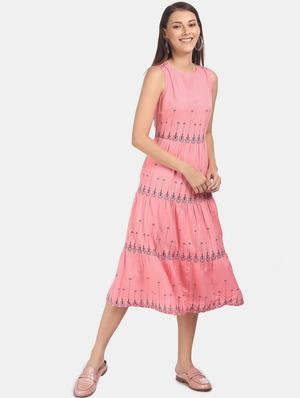 round neck printed tiered dress - 17951524 - Standard Image - 2
