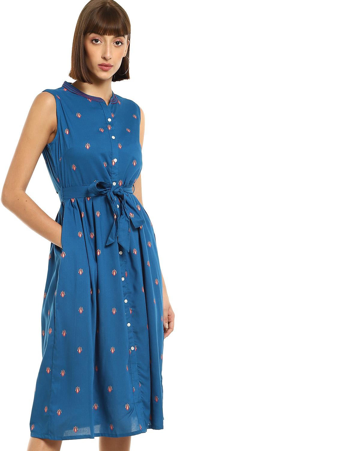 tie front embroidered detail a-line dress - 17951531 - Zoom Image - 2