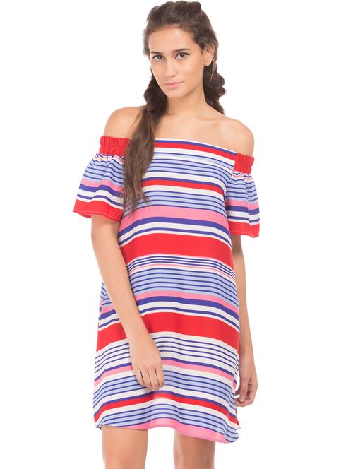 off shoulder striped shift dress - 17951587 - Standard Image - 1