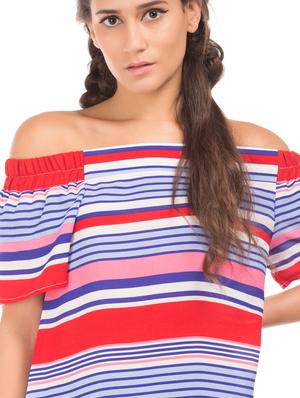 off shoulder striped shift dress - 17951587 - Standard Image - 5