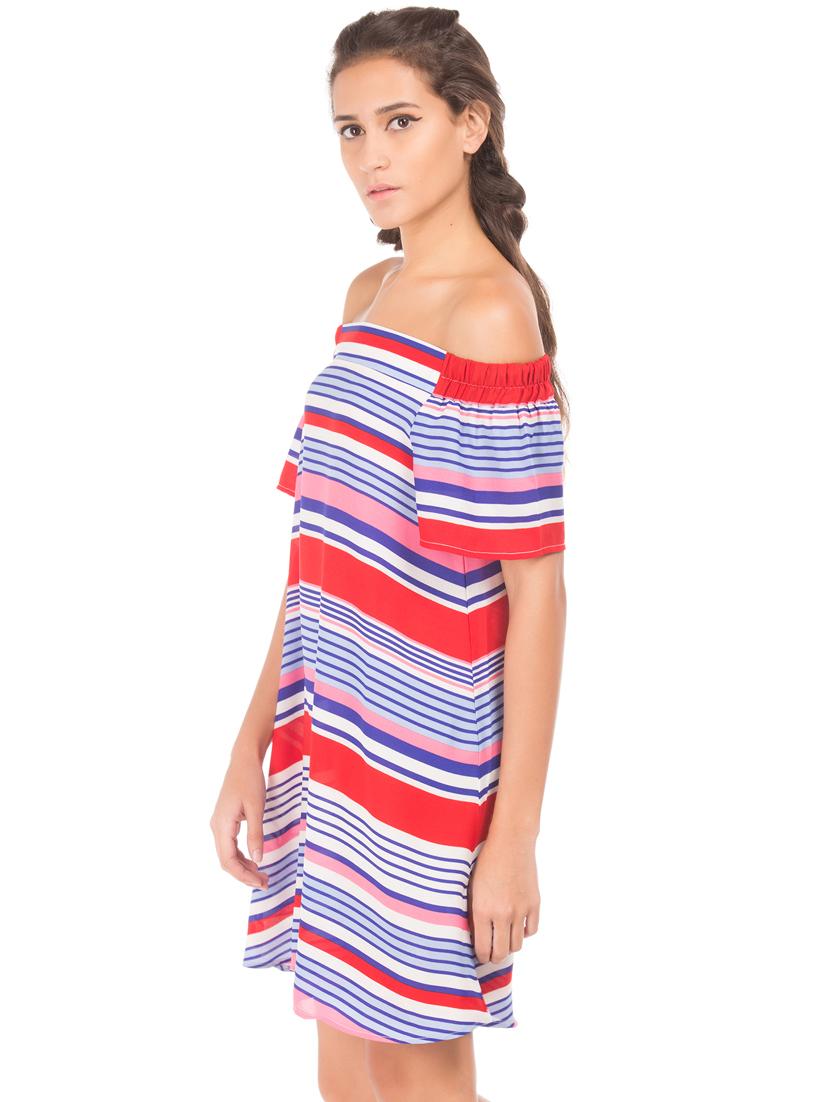 off shoulder striped shift dress - 17951587 - Zoom Image - 2