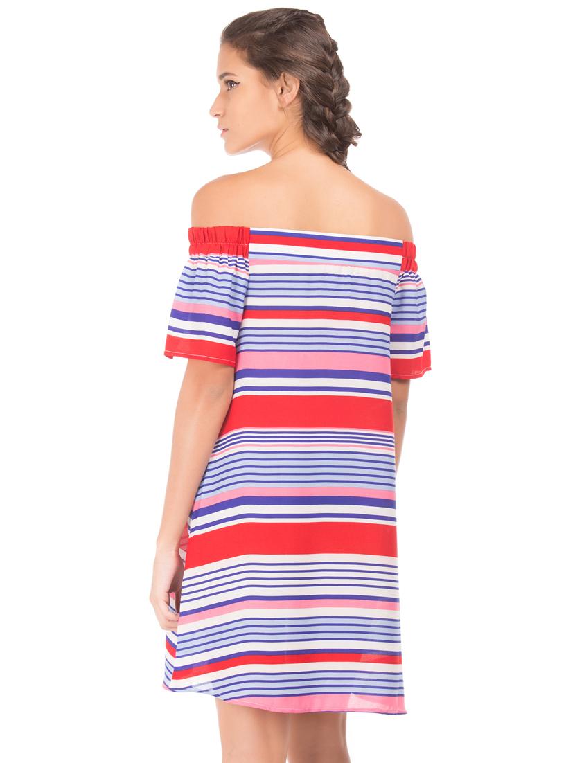 off shoulder striped shift dress - 17951587 - Zoom Image - 3