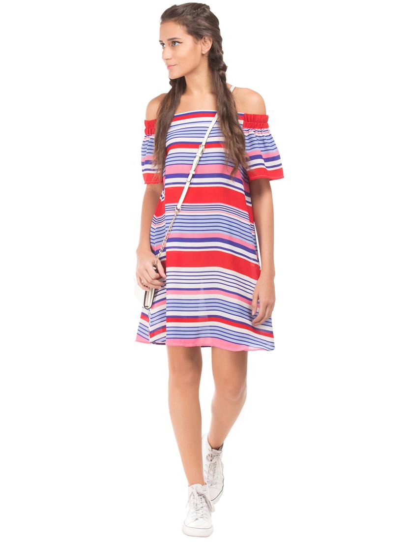 off shoulder striped shift dress - 17951587 - Zoom Image - 4