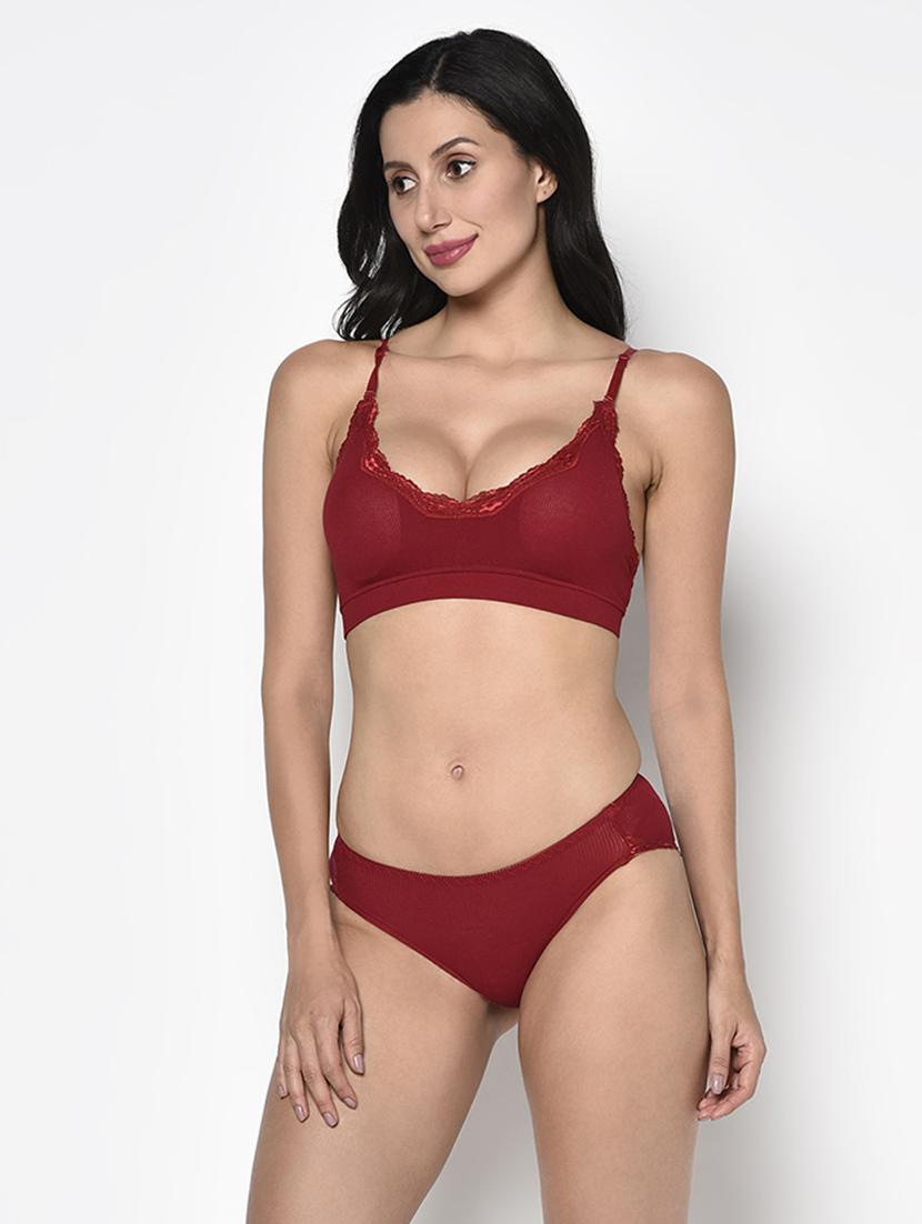 red solid bras and panty set - 17952147 - Zoom Image - 2