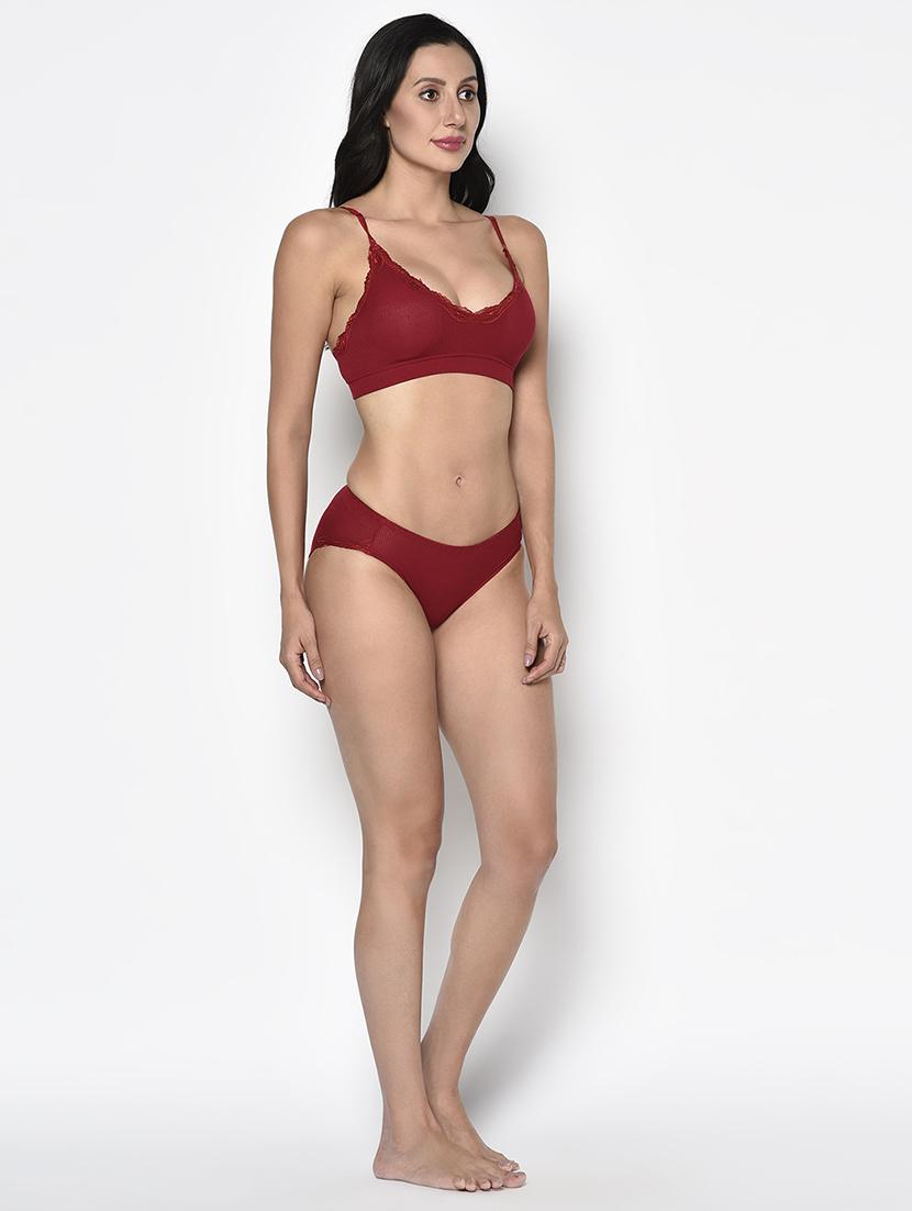 red solid bras and panty set - 17952147 - Zoom Image - 4