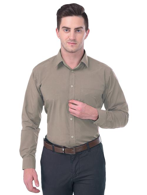 beige solid formal shirt - 17954322 - Standard Image - 1