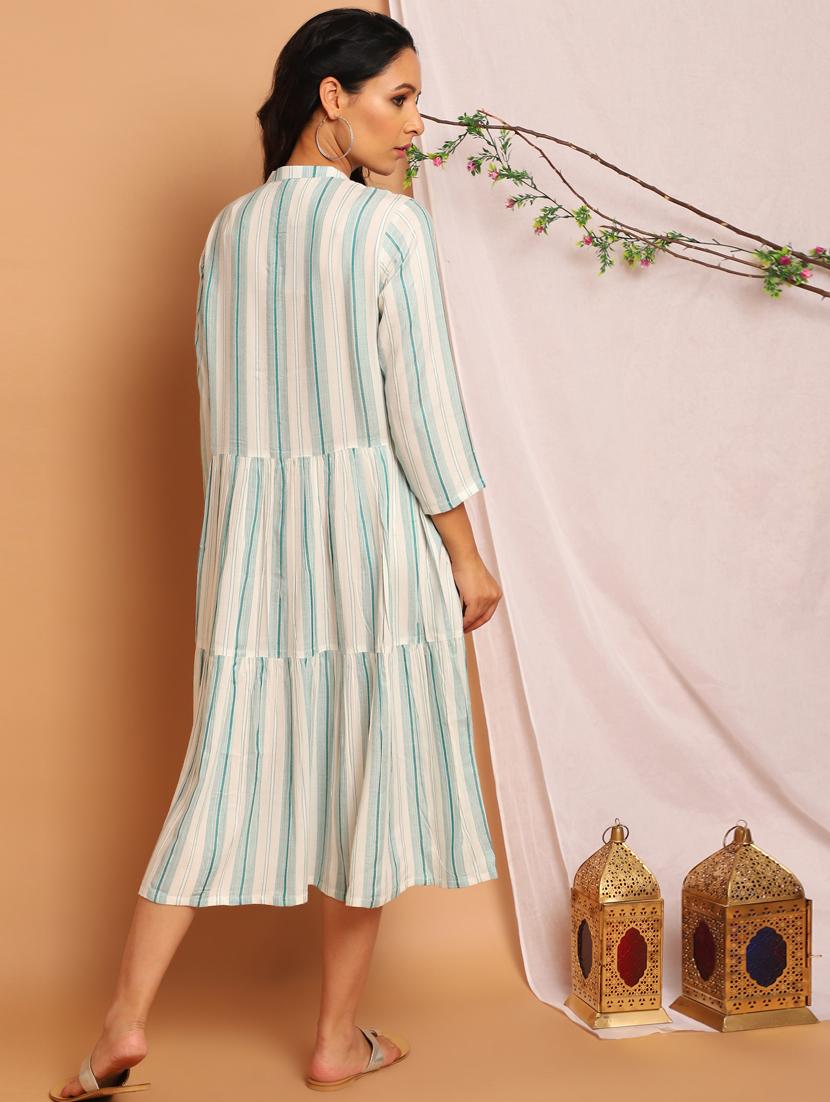 mandarin neck striped fit & flare dress - 17954758 - Zoom Image - 3