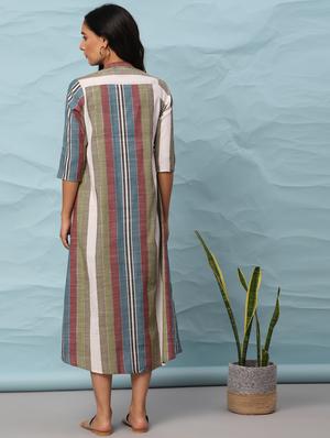 mandarin neck striped a-line dress - 17954761 - Standard Image - 3