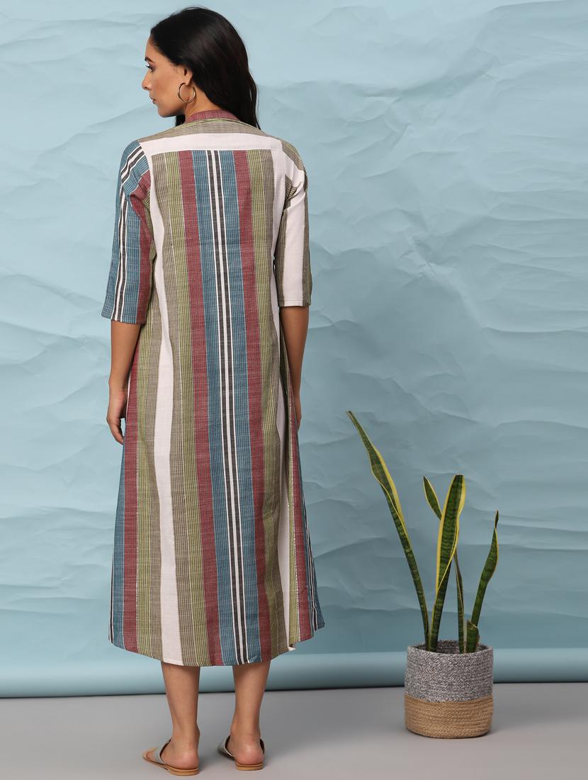 mandarin neck striped a-line dress - 17954761 - Zoom Image - 3