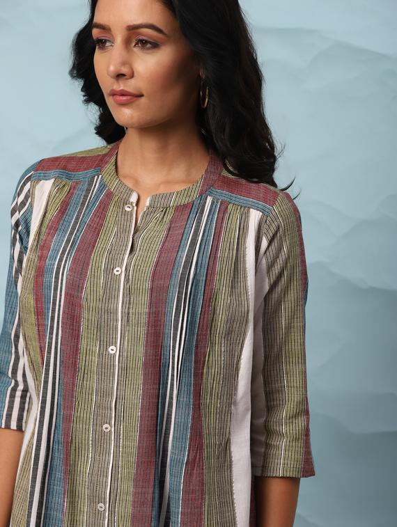 mandarin neck striped a-line dress - 17954761 - Zoom Image - 4