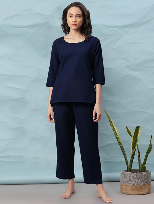 round neck solid nightwear pajama set - 17954772 - Standard Image - 1