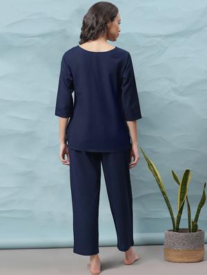 round neck solid nightwear pajama set - 17954772 - Standard Image - 3