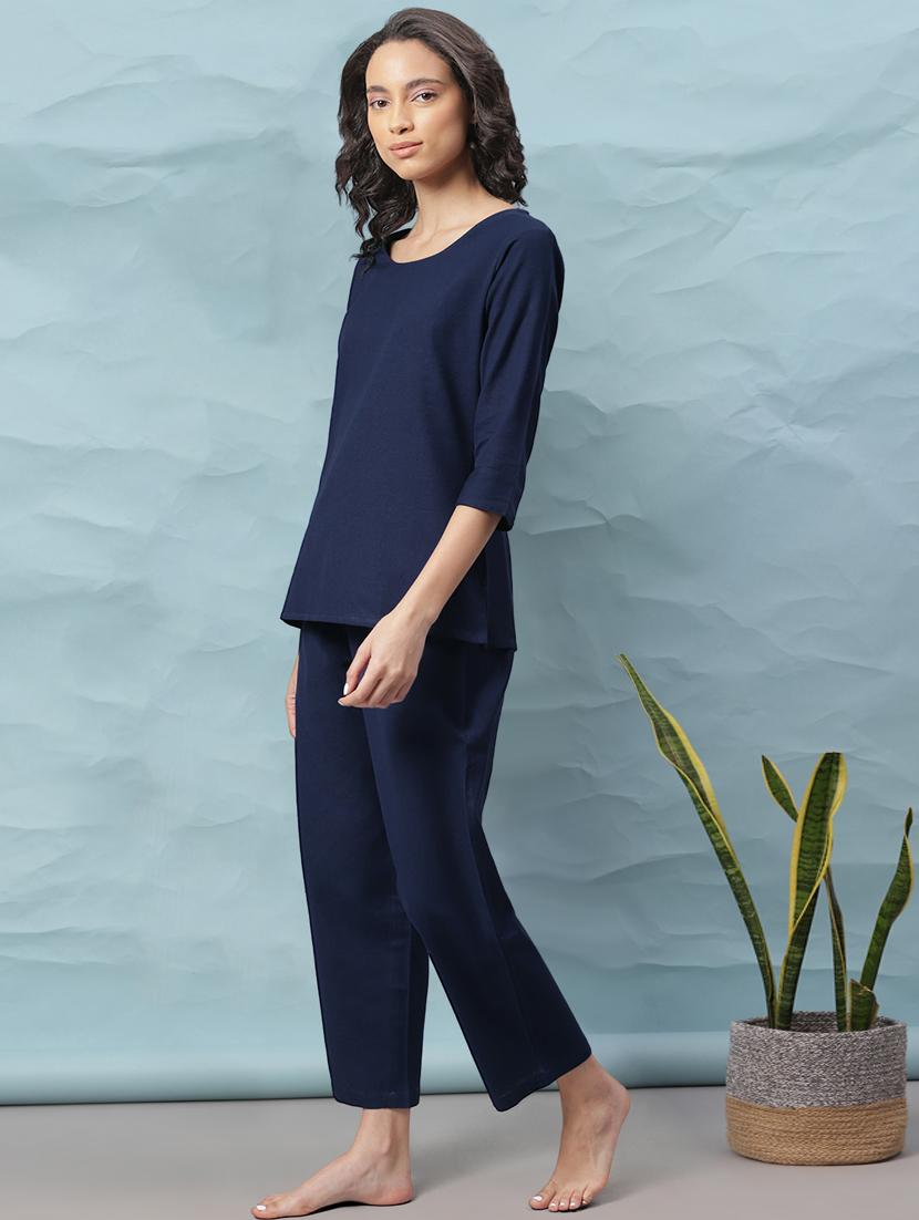 round neck solid nightwear pajama set - 17954772 - Zoom Image - 2