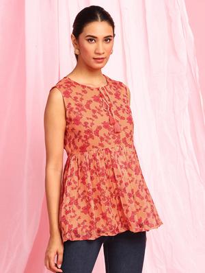 round neck floral top - 17955664 - Standard Image - 2